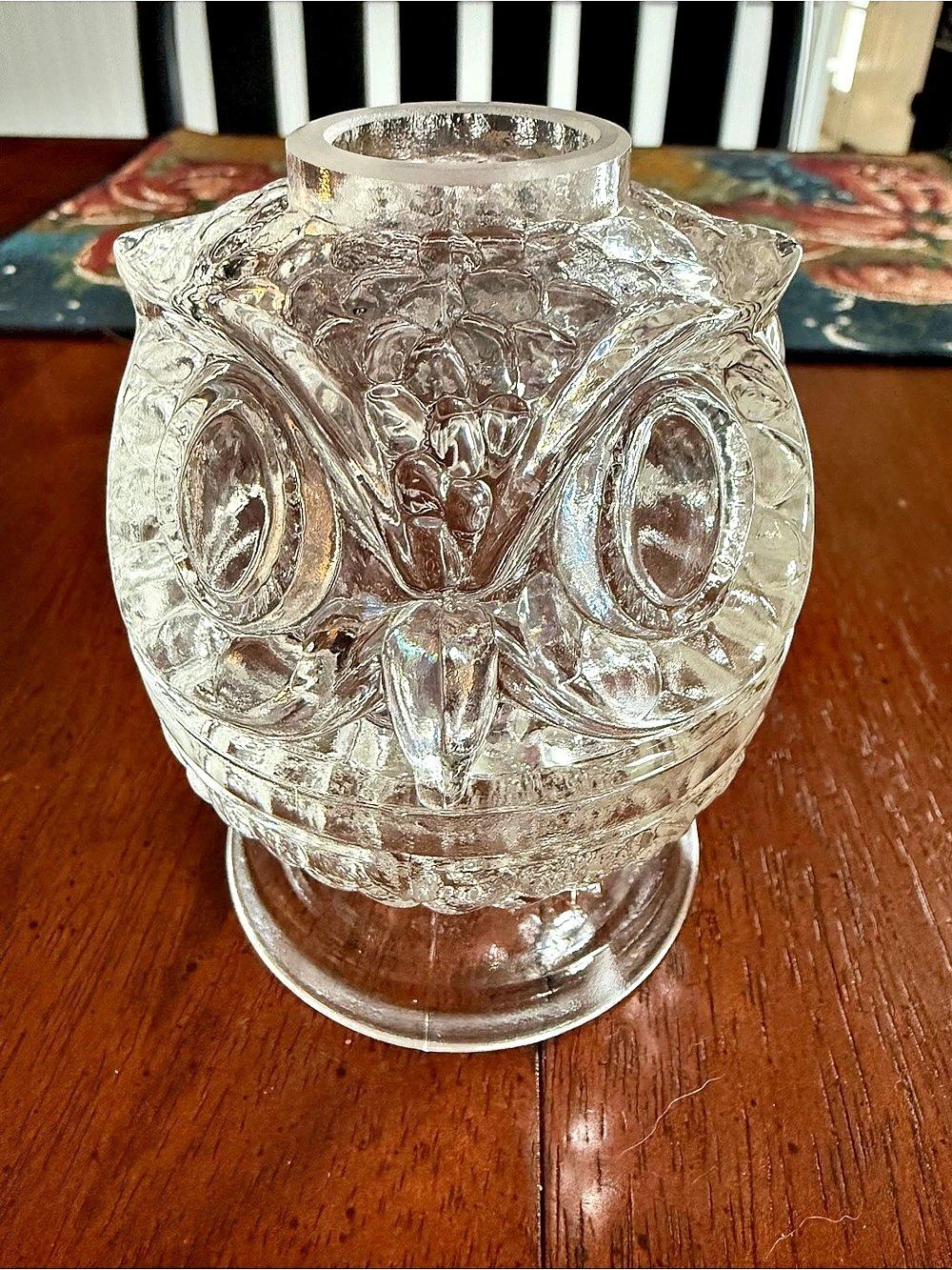 Wilkerson Glass Clear Owl Fairy Lamp - Pink UV Reactive Glow Fenton Mould
